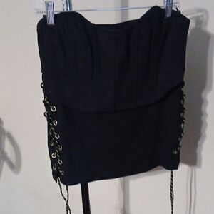 Black Mini Skirt with Green Lace-Up Sides